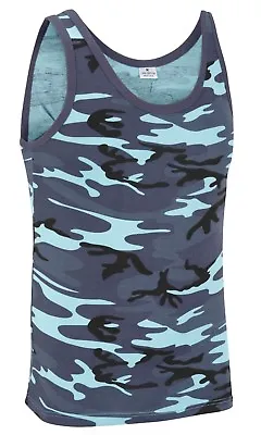 Army Military US American Sleeveless Olive Camo Urban Camouflage Cotton Vest Top • £10.44