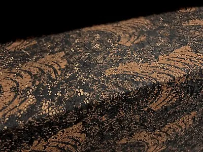 Stretch Spandex Lace Fabric Per Metre - Abstract Floral Print - Brown & Black • £6.99
