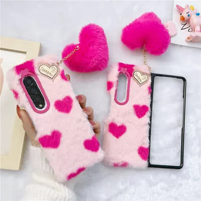 Fashion  DIY Heart Ornament Plush Fur Phone Case For Samsung Galaxy Z Fold 4 3 • $7.99