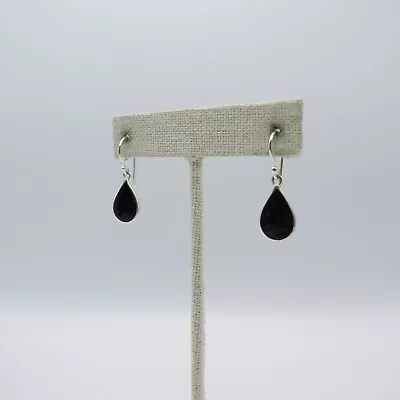 $14.99 • Buy Sterling Silver Dangle Earrings 1  Black Teardrop Onyx Dainty Women Boho Jewelry