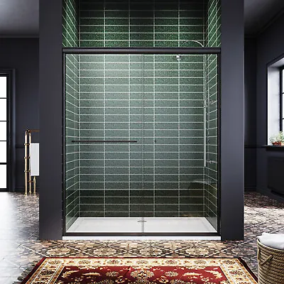 ELEGANT 60 In. W X 72 In. H Sliding Shower Door Clear Glass Panel In Matte Black • $400.99