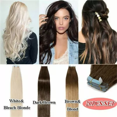 14 -22  Thick Tape In Remy Human Hair Extensions Skin Weft Full Head 20pcs AU • $42