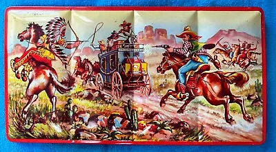 Vtg ANGORA GERMAN WATERCOLOR CASE Tin Litho 50's/60's Indians & Cowboys RARE🖌️ • $94.99