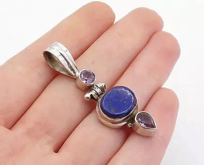 925 Sterling Silver - Vintage Lapis Lazuli & Amethyst Hinge Pendant - PT3093 • $35.91