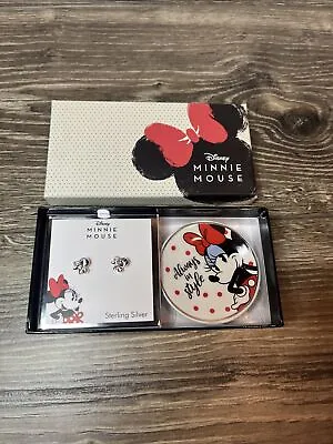 Minnie Mouse Sterling Silver And Crystal Earrings With Jewelry Dish • $14.95