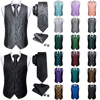 SET Vest Tie Hankie Fashion Men's Formal Dress Suit Slim Tuxedo Waistcoat Coat • $17.99