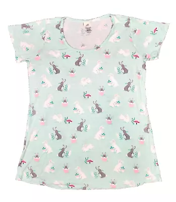 Nite Nite Munki Munki SS Sleep Shirt Seafoam Green Bunnies - Women's 2XL (EUC) • $24.79