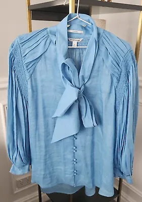 $50 • Buy COUNTRY ROAD Blue Ladies Blouse With Removable Neck Tie - Size 8