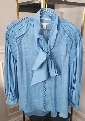 $50 • Buy COUNTRY ROAD Blue Ladies Blouse With Removable Neck Tie - Size 8