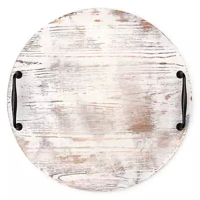 18  Round Wood Tray With Metal Handles White Wash • $19.50