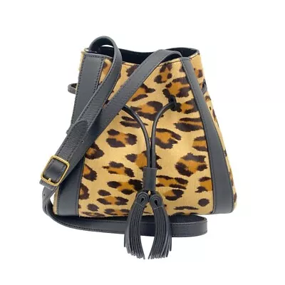 Mulberry England Mini Millie Tote Bag Shoulder Bag Draw String Leopard Black • $552.21