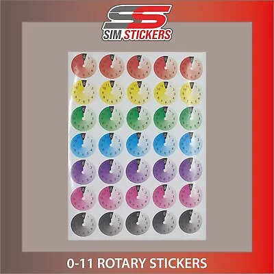 COLOURED Rotary 0-11 Stickers For Car Simulator Button Box • £8