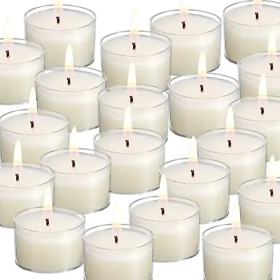 100 Pack Unscented Ivory Clear Cup Tea Light Candles For Dinner Wedding Party • $31
