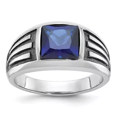 14K White Gold Black Mens Created Sapphire Ring • $1412