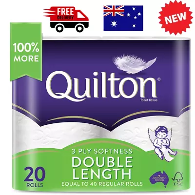 Toilet Paper 20 Rolls Deluxe Quilton 3 Ply Double Length Large Roll Tissue Bulk • $31.45