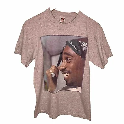 Vintage Tupac T-Shirt Size Medium Grey Fruit Of The Loom Graphic Rap Tee • $85