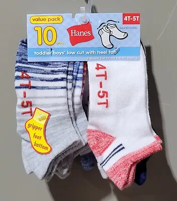 Hanes Boys' 4T/5T Low Cut W/ Heel Tab Socks 10 Pair Count W/ Grippers • $14.95