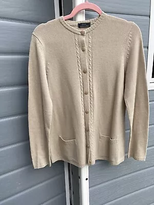 Marks & Spencer Size 12 Pure Merino Wool Neutral Colour Cardigan + Cable Design • £6.99