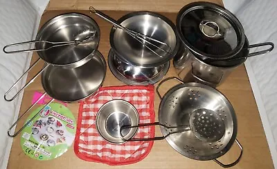 $14.95 • Buy METAL POTS And PANS KITCHEN COOKWARE Kid Playset W/Cooking Utensils 14pc Set New