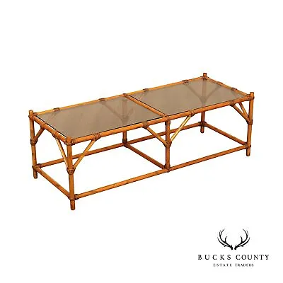 Hollywood Regency Faux Bamboo Glass Top Coffee Table • $895