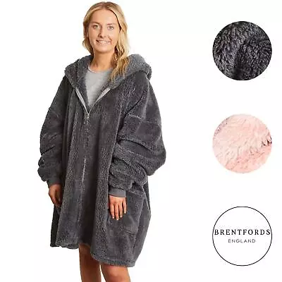 Brentfords Teddy Fleece Blanket Hoodie Oversized Zip Up Adult Womens Cardigan UK • £13.99