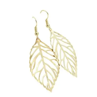  Pair Gold Leaf Shaped Pendant Ear Hook Stud Earrings Women Accessory Gifts Hot • £3.05