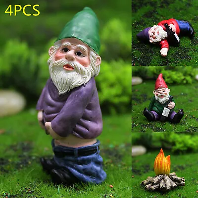£7.59 • Buy 4X Mini Drunk Gnomes Dwarf Fairy Garden Statue Miniatures Courtyard Elf Figure