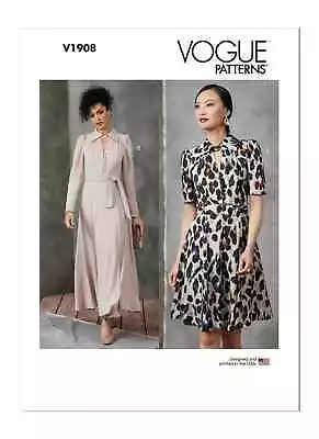 Vogue Sewing Pattern R11573 Dress Miss Front Belt Button Neck Tie Size S-XXL • $8.99