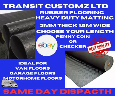 Rubber Flooring Heavy Duty Garage Van Coin Penny Or Checker 1.5M Wide 3mm Thick • £220.55