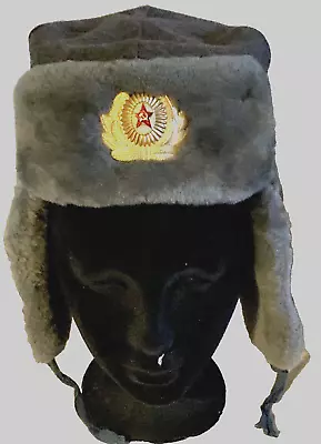 Ussr Soviet Military Army Winter Hat Ushanka Gray Wool Mouton / Ram Fur +cockade • $49