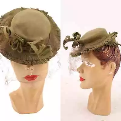 1940s Vintage Hat New York CREATIONS Green Tilt Mini Cocktail Fascinator 40s 30s • $98