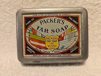 VINTAGE Small PACKER'S TAR SOAP Holder TIN Container Mystic Conn. CT • $9.99