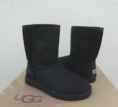 Ugg Classic Black Cow Hair Snake Sheepskin Boots Womens Us 6/ Eur 37 ~ New • $129.95