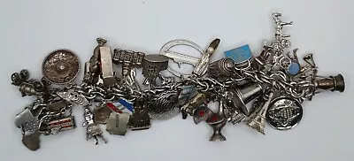 Vintage Loaded Sterling Silver Charm Bracelet 40 Charms 178.9 Grams Many Rare • $389