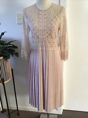 $29.20 • Buy Zara Beige Peach Lace Dress With Pleated Skirt Size M New With Tags