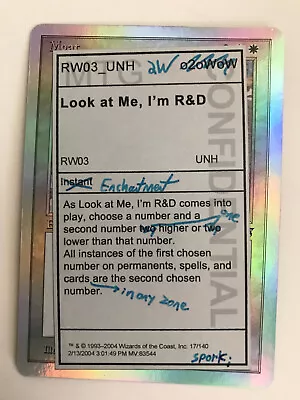 MTG Look At Me I'm R&D (17/140) [Unhinged] Foil *NEAR MINT* • $100