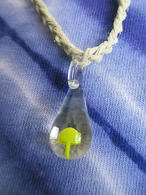 YELLOW Glass Magic Mushroom Art Pendant Hemp Necklace SHROOM NEW Hippie Jewelry  • $4.99