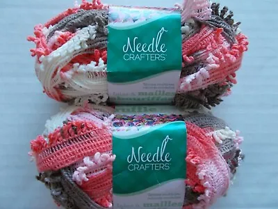 Needle Crafters Wide Mesh Ruffle Fringe Yarn Coral Reef Lot Of 2 (1.75 Oz Ea) • $14.99