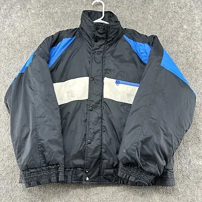 VINTAGE Ski Jacket Mens Medium Blue Black White Disco Puffer Insulated Parka 90s • $9.99