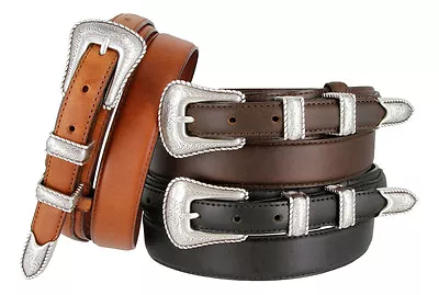 Silver Buckle Set Genuine Leather Western Cowboy Ranger Belt Sizes 32-50! • $39.95