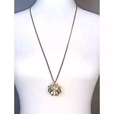 J. Crew Crystal Floral Mandala Pendant Long Adjustable Necklace EUC   • $35