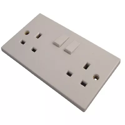 £4.29 • Buy Switched Plug Socket Double Gang 2 Gang 2G White Plastic Twin UK Wall Socket