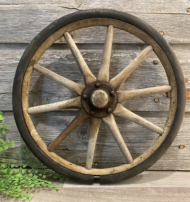 Antique Wagon Wheel Primitive 11.5 Inch Diameter Original Wood Buggy Goat Cart • $90