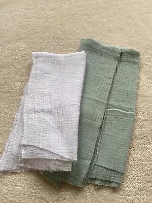 GOTS Double Gauze/Muslin | Tula – White And Mint Green Fabric Job Lot Bundle • £5