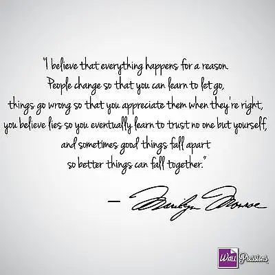 Marilyn Monroe I Believe Things Happen For A Reason Wall Decal Sticker Quote Art • $18.99