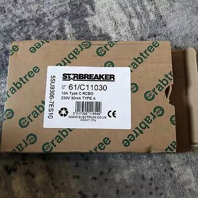 CRABTREE 10 AMP CURVE C 6kA 30mA RCBO RCD MCB TYPE A 61/C11030 STARBREAKER • £15