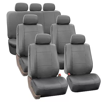 3 Row PU Leather Seat Covers For SUV Van 7 Seaters Universal Fit Solid Gray • $103.99