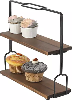 2-Tier Brown Wood And Metal Dessert Display Rack Cupcake Dessert Serving Stand • $46.99