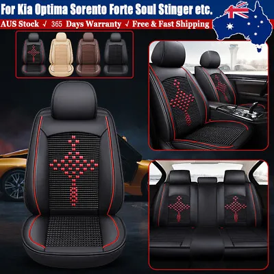 $96.99 • Buy Leather Seat Covers Full Set 2 / 5-Sits Front & Rear Cushion Embroidered For KIA
