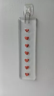Handmade Fused Glass Wall Plaque With Pink Hearts • £7.50